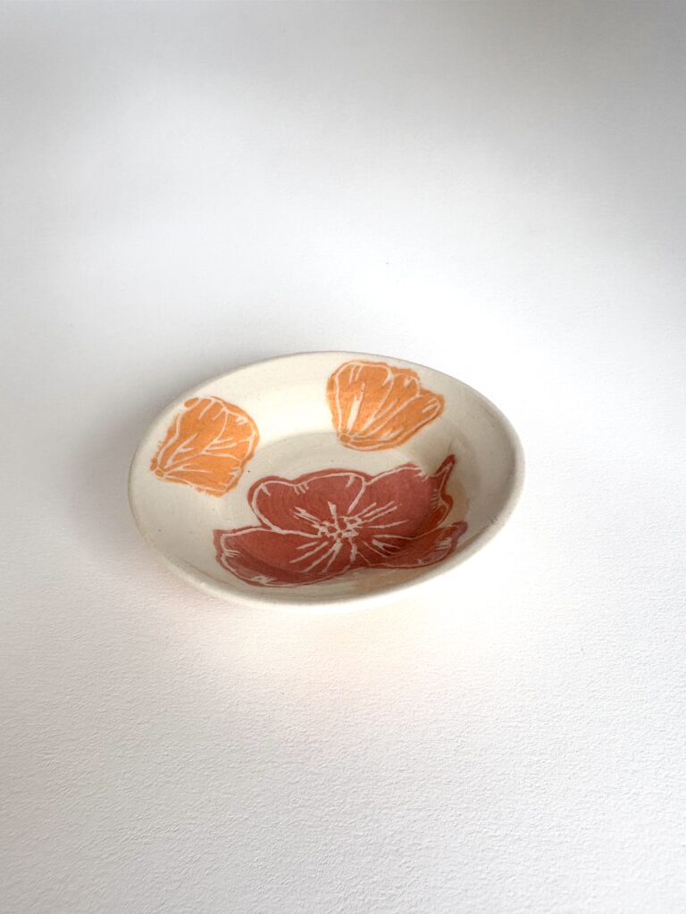 Orange and pink sgraffito